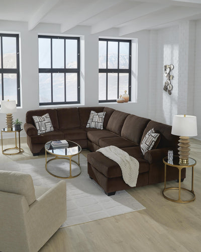 Kimlee 3-Piece RAF Chaise Sectional in Chocolate Velvet