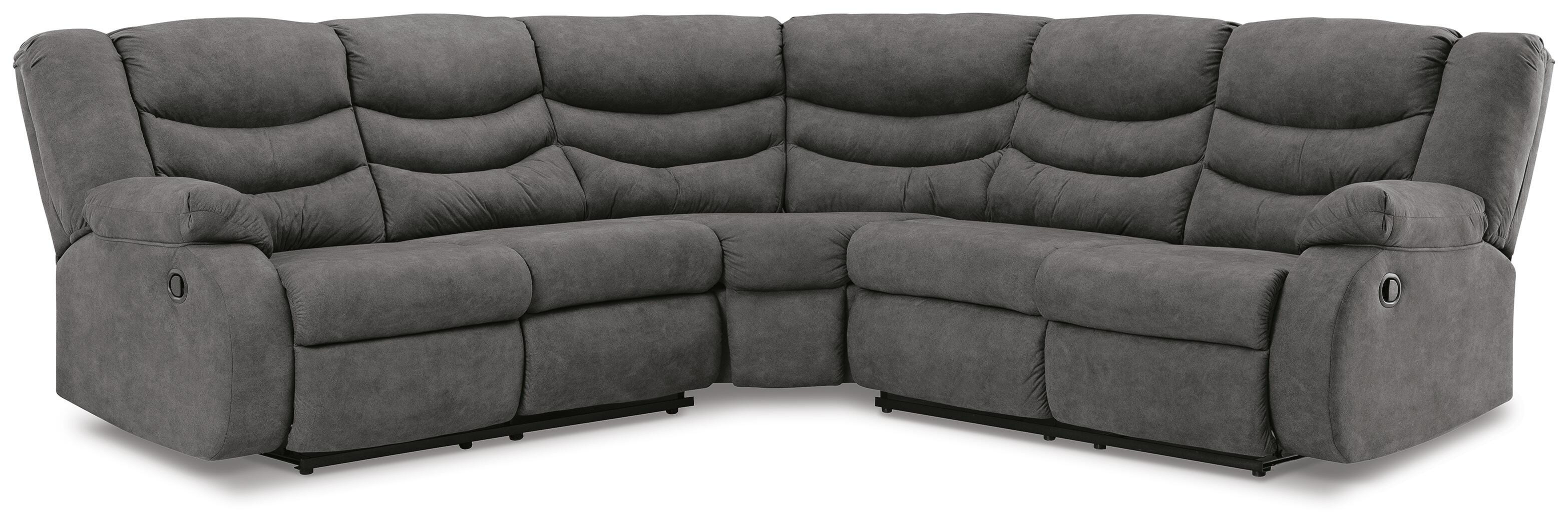 Partymate 2-Piece Reclining Sectional in Slate Faux Leather