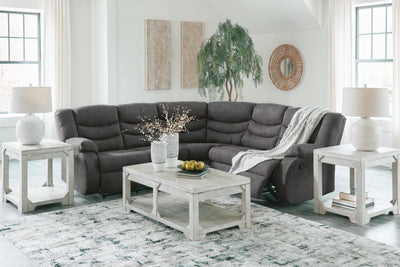 Partymate 2-Piece Reclining Sectional in Slate Faux Leather