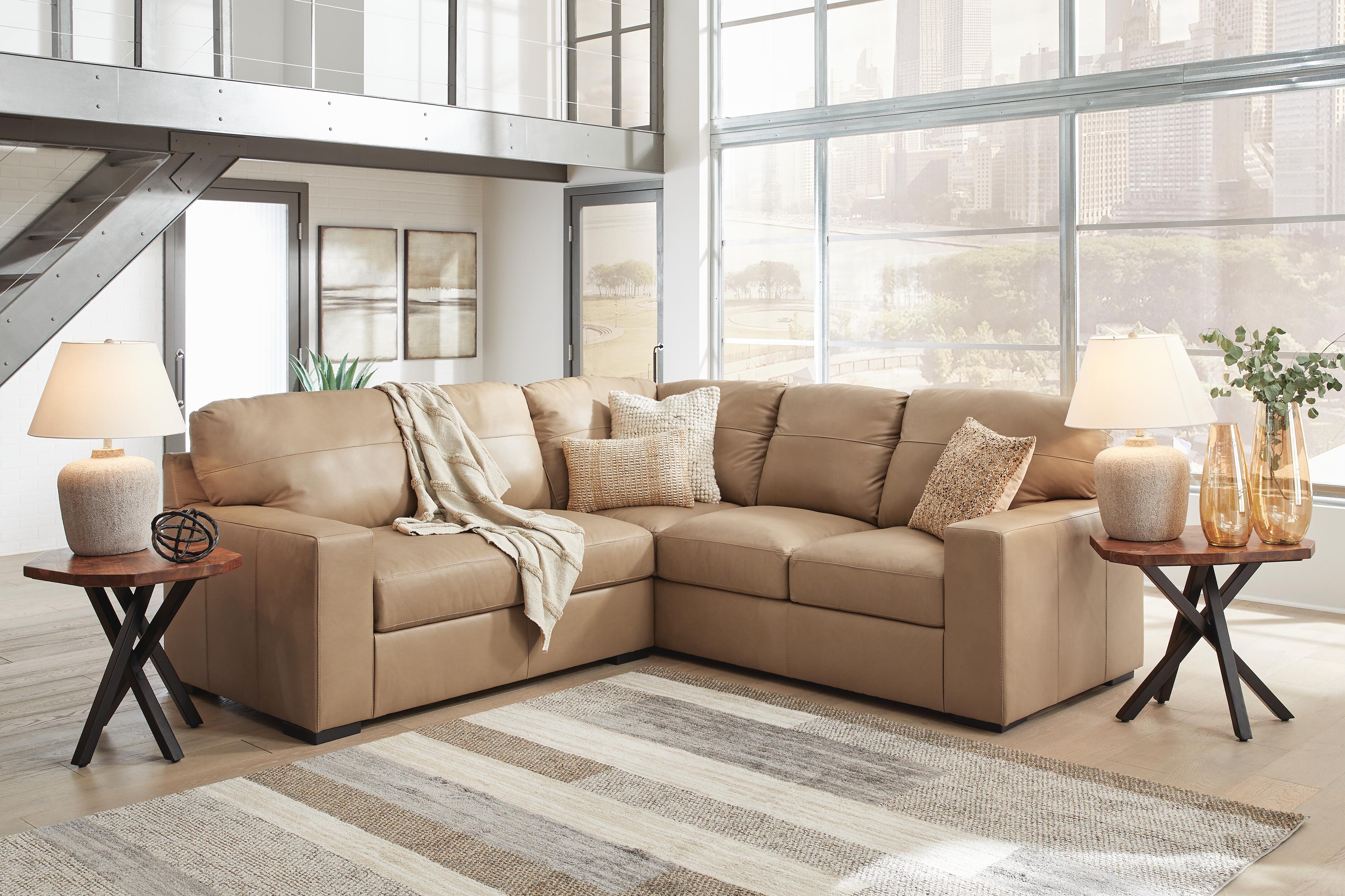 Bandon 2-Piece RAF Sectional in Toffee Leather