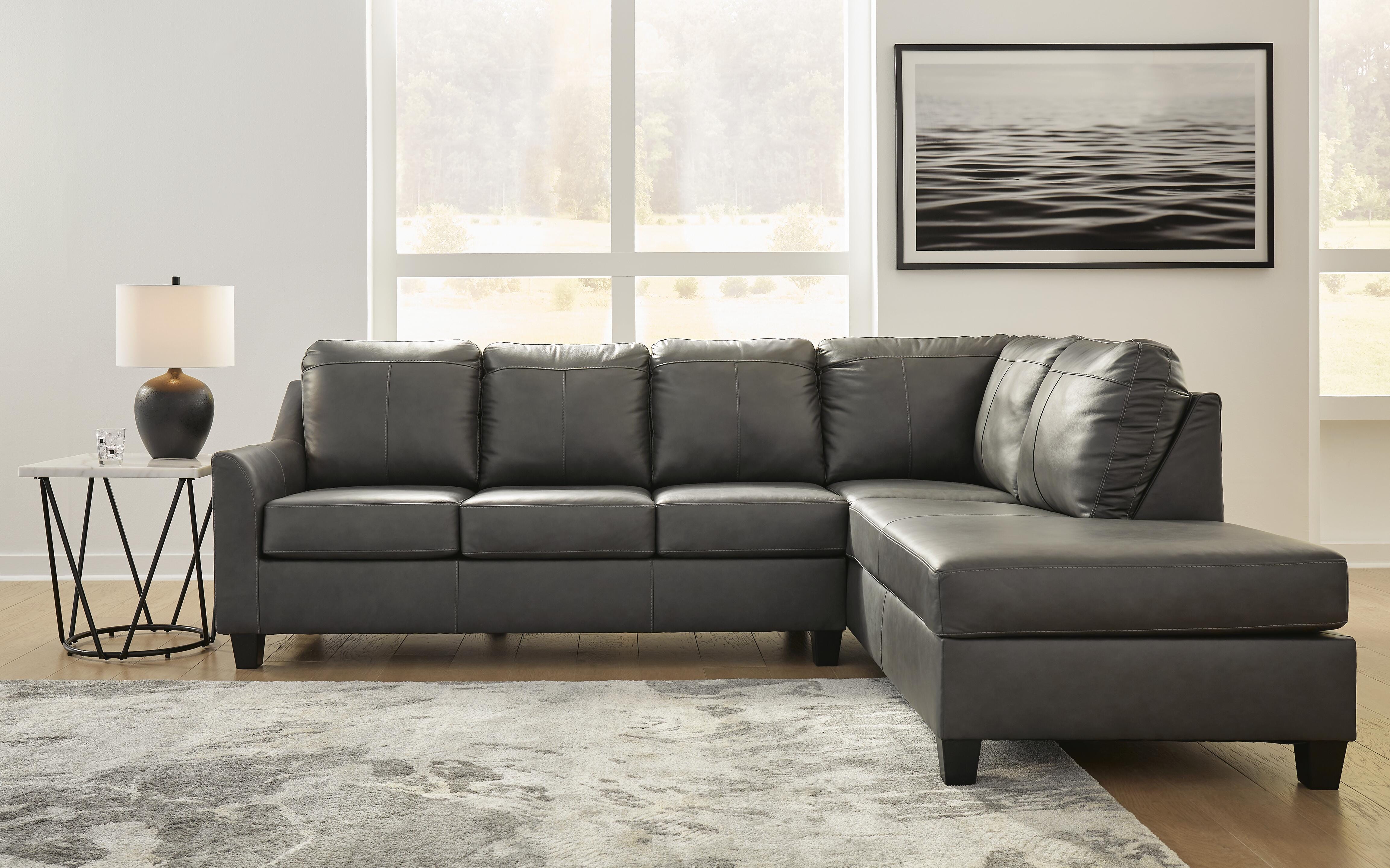 Valderno 2-Piece RAF Chaise Sectional in Fog Leather