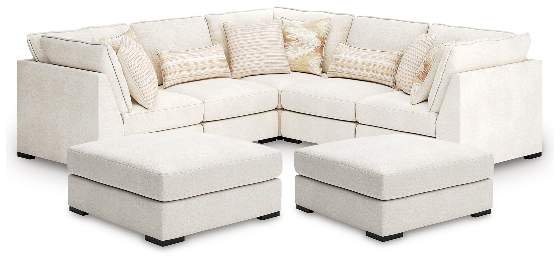 Donelson Creek 5-Piece Sectional and 2 Oversized Ottomans in Vanilla
