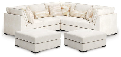 Donelson Creek 5-Piece Sectional and 2 Oversized Ottomans in Vanilla