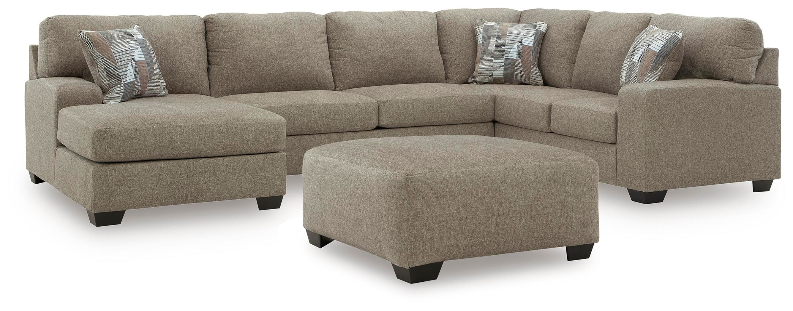Newellen 3-Piece Sectional and Oversized Ottoman in Hemp
