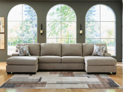 Newellen 3-Piece Sectional with Double Chaise in Hemp Chenille