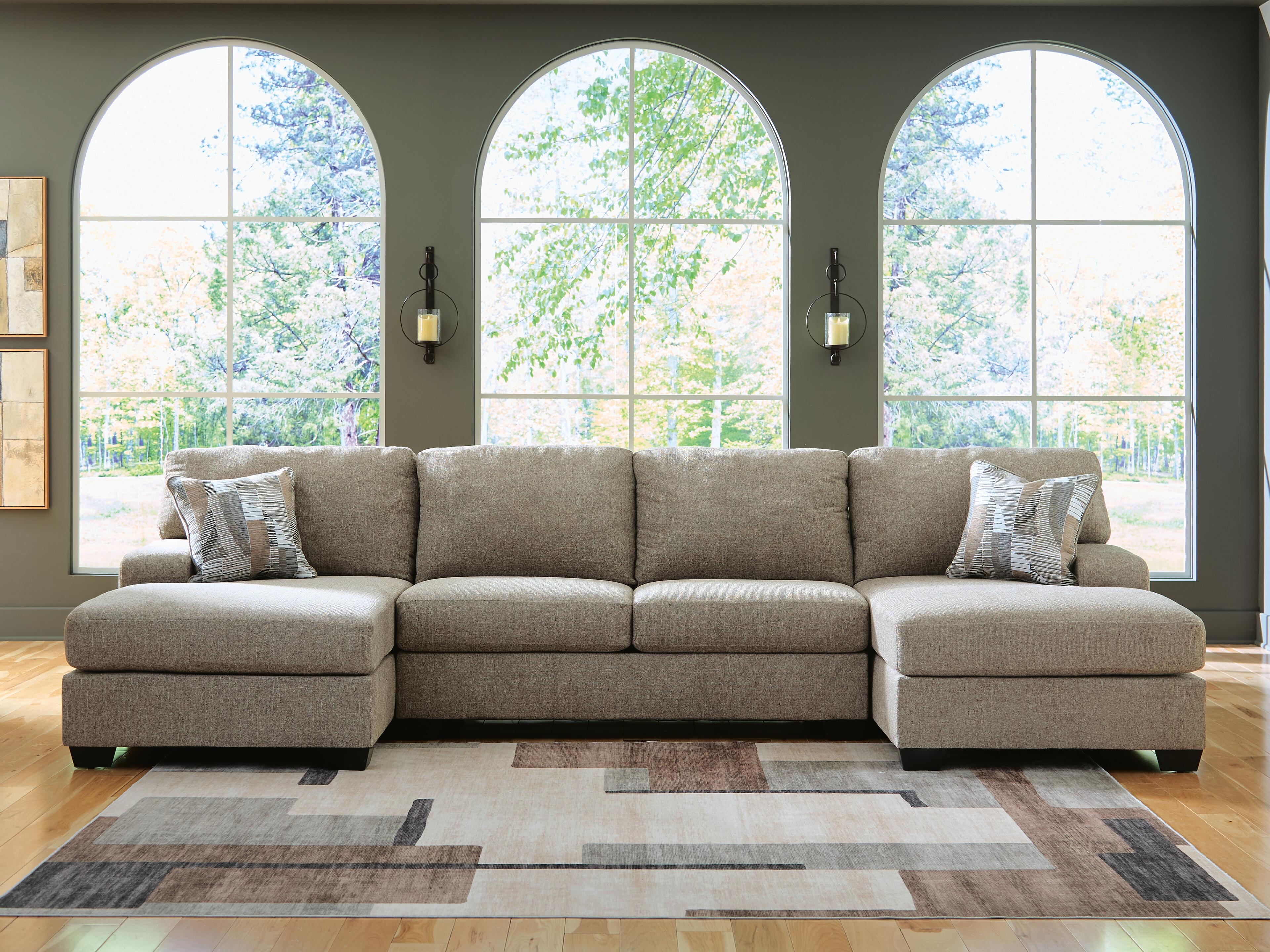 Newellen 3-Piece Sleeper Sectional with Double Chaise in Hemp Chenille