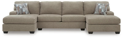 Newellen 3-Piece Sleeper Sectional with Double Chaise in Hemp Chenille
