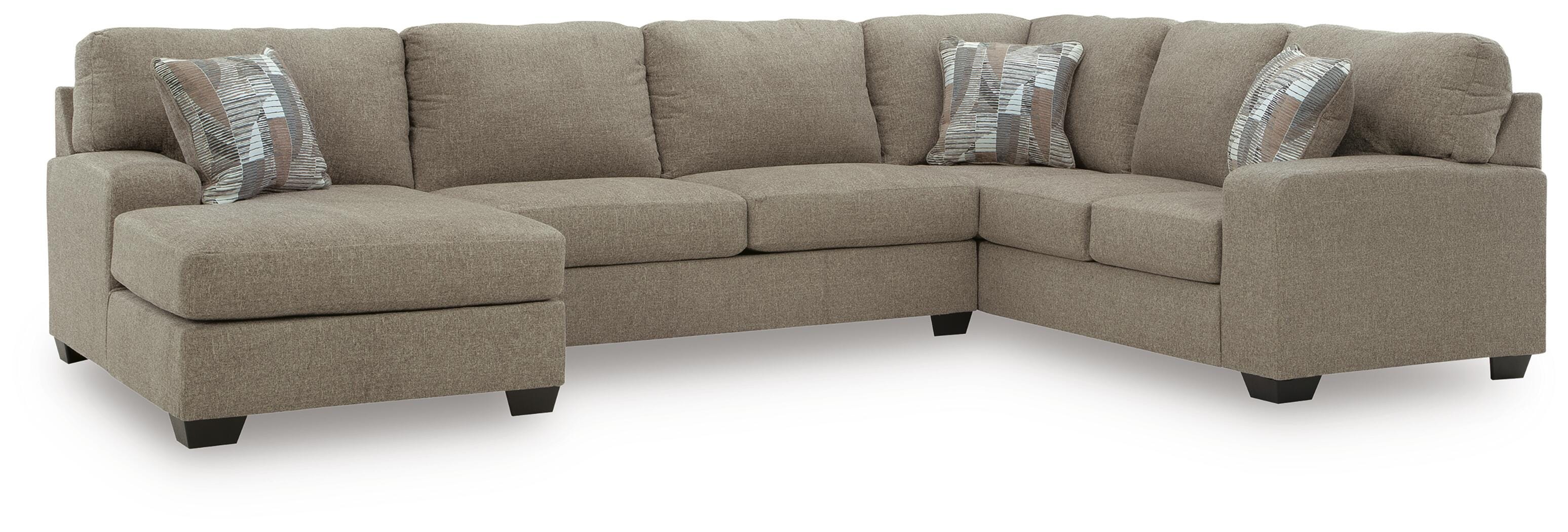 Newellen 3-Piece LAF Chaise Sleeper Sectional in Hemp Chenille