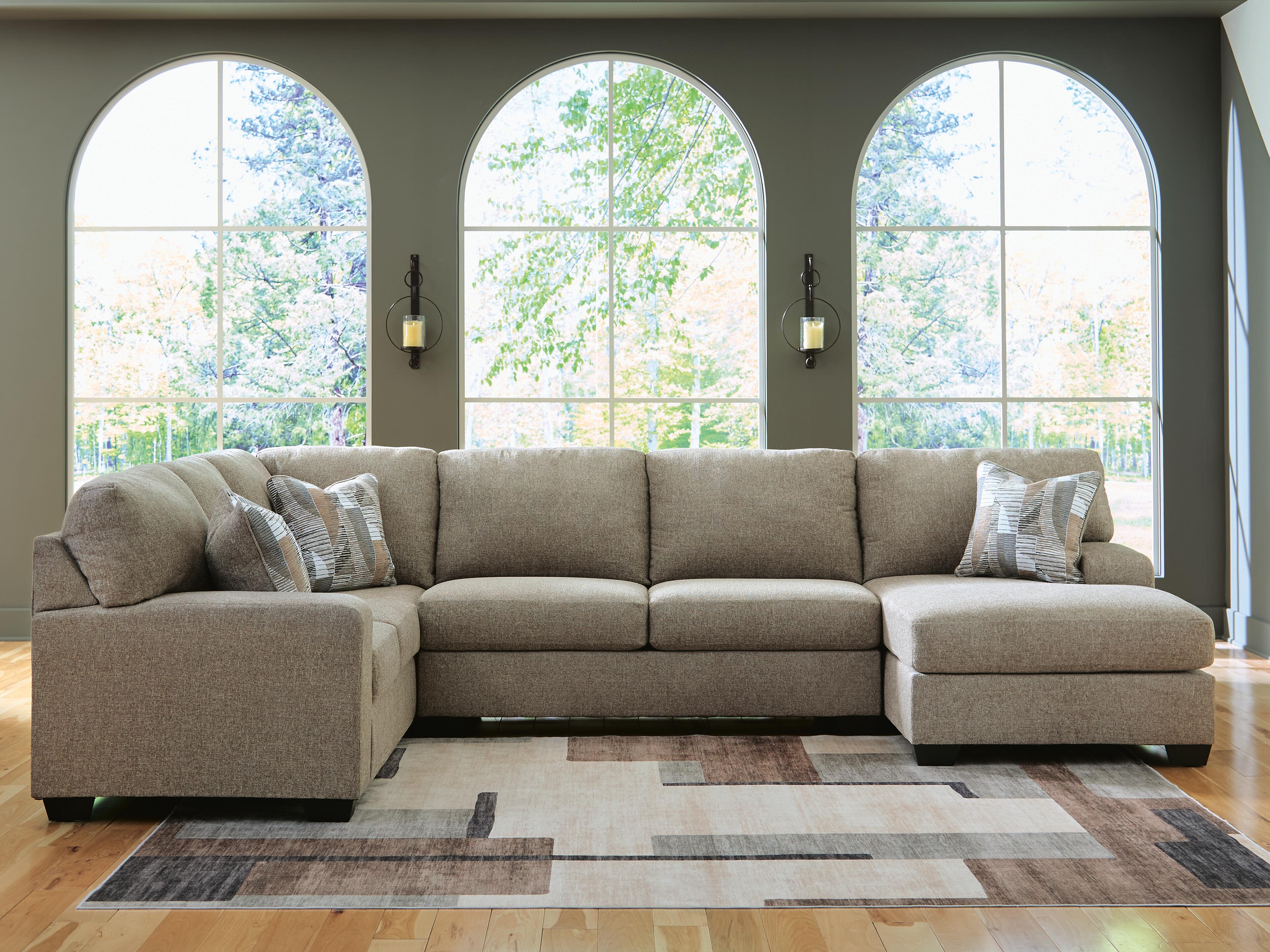 Newellen 3-Piece RAF Chaise Sleeper Sectional in Hemp Chenille