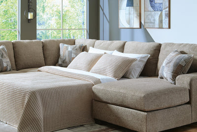 Newellen 3-Piece RAF Chaise Sleeper Sectional in Hemp Chenille