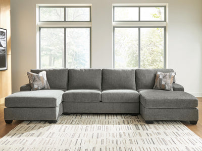Clarington 3-Piece Sectional with Double Chaise in Greystone Chenille
