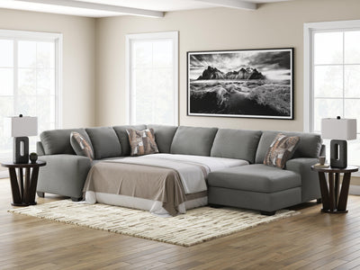 Clarington 3-Piece RAF Chaise Sleeper Sectional in Greystone Chenille