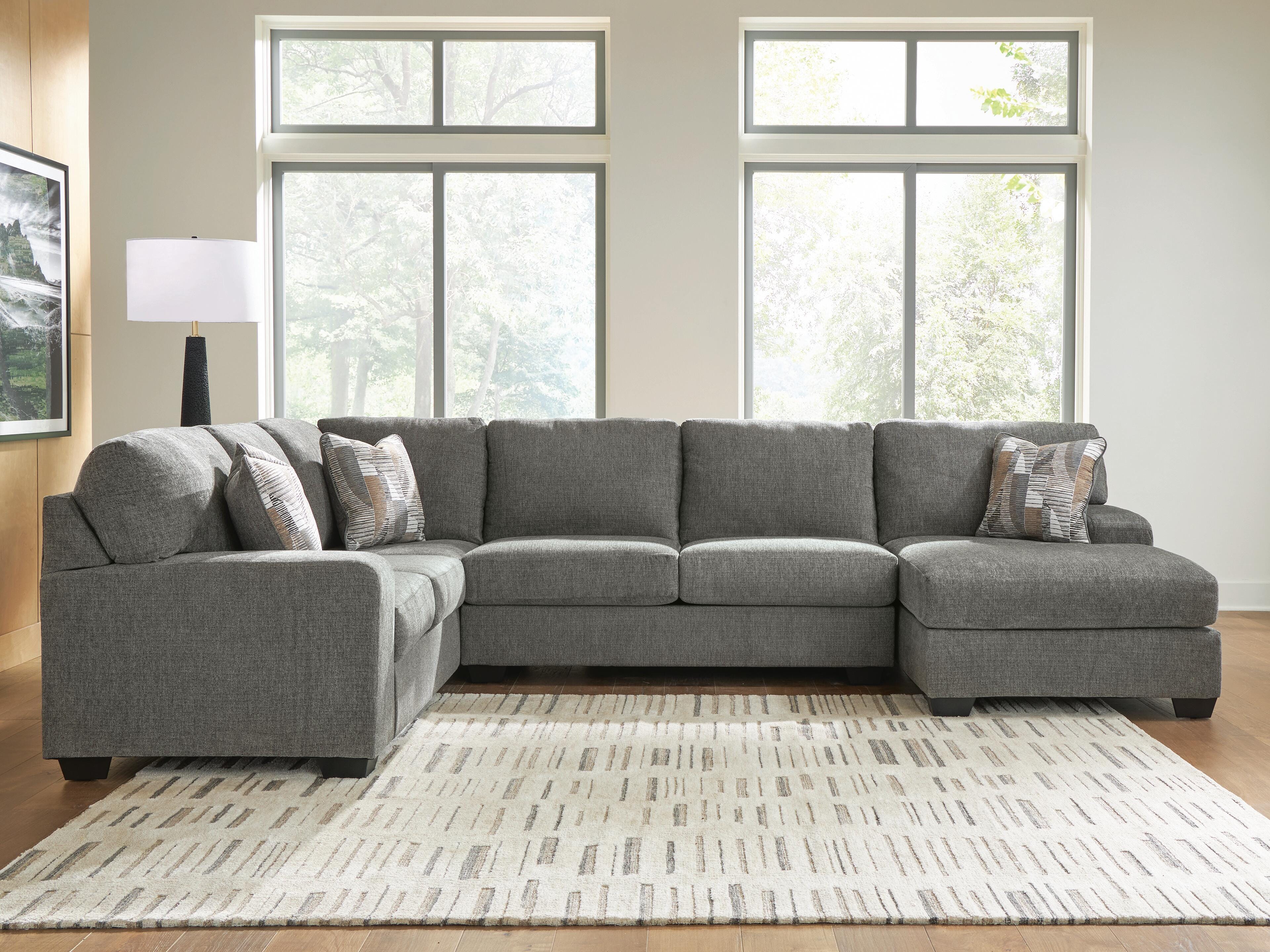 Clarington 3-Piece RAF Chaise Sectional in Greystone Chenille