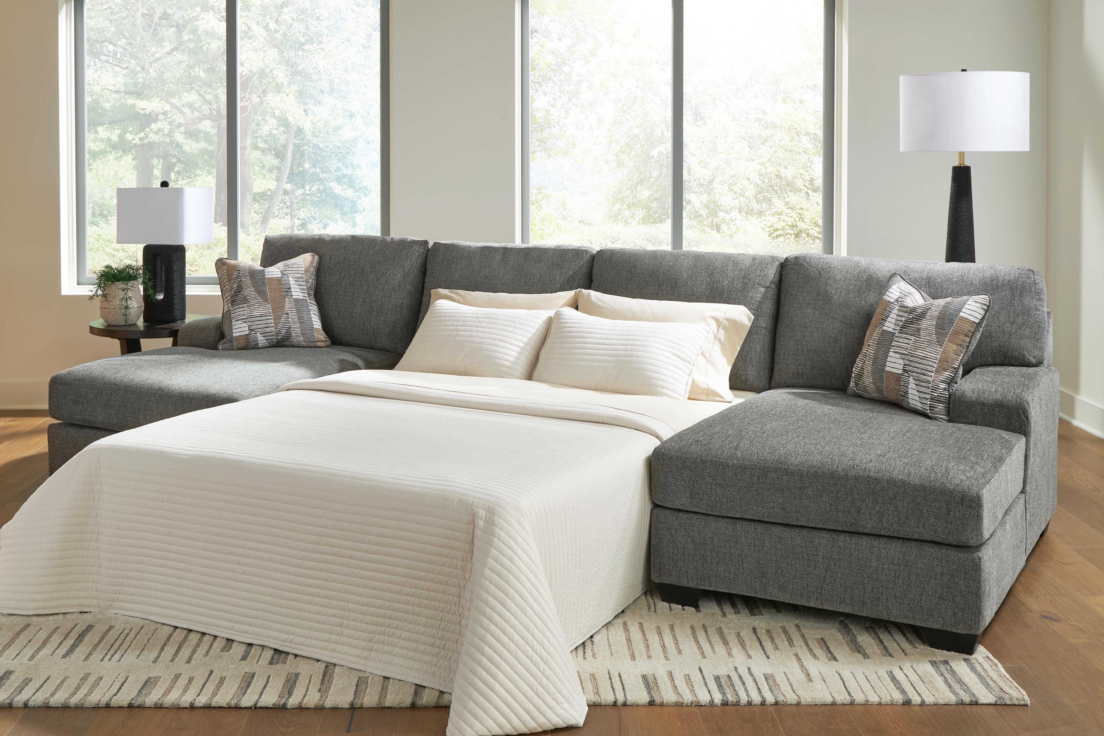 Clarington 3-Piece Sleeper Sectional with Double Chaise in Greystone Chenille