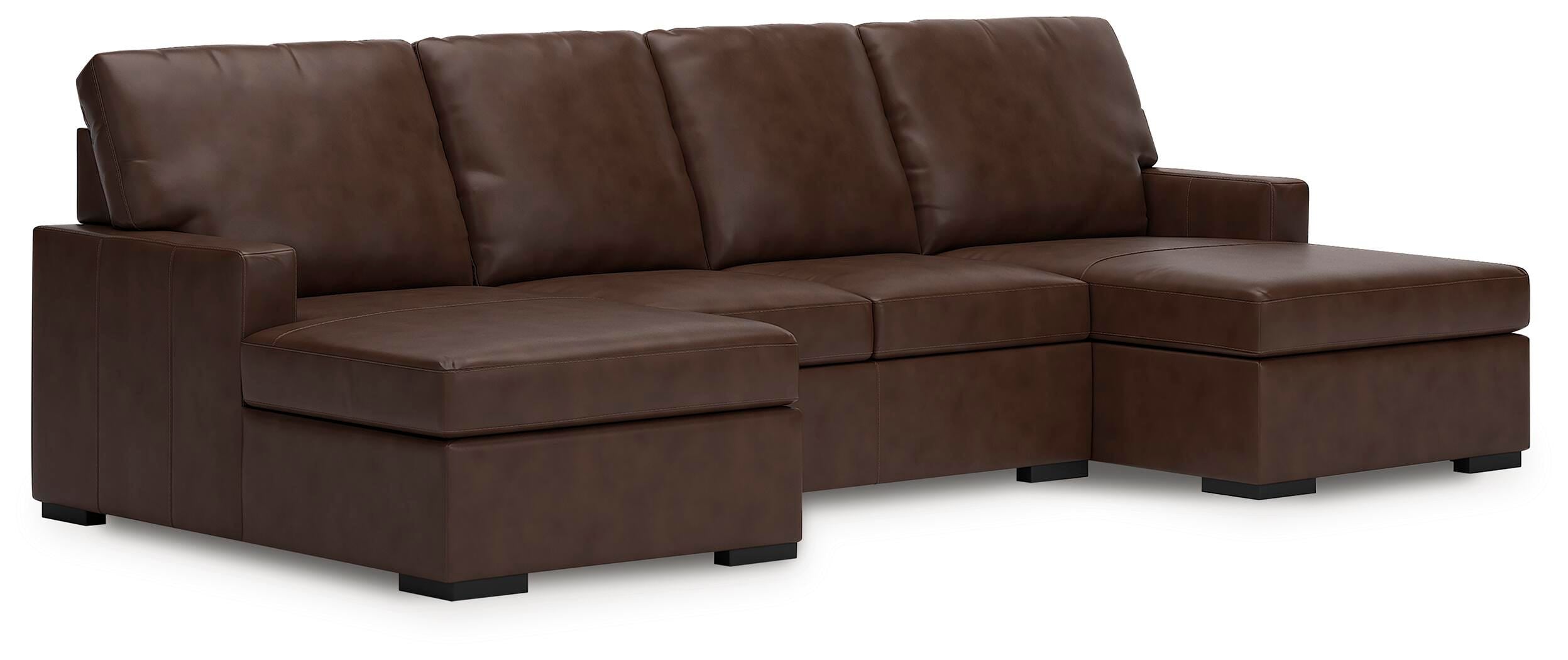 McDowlan 3-Piece Sectional with Double Chaise in Coffee Leather