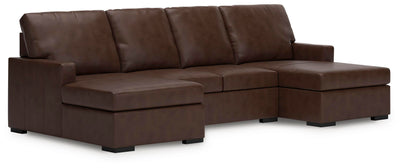 McDowlan 3-Piece Sectional with Double Chaise in Coffee Leather