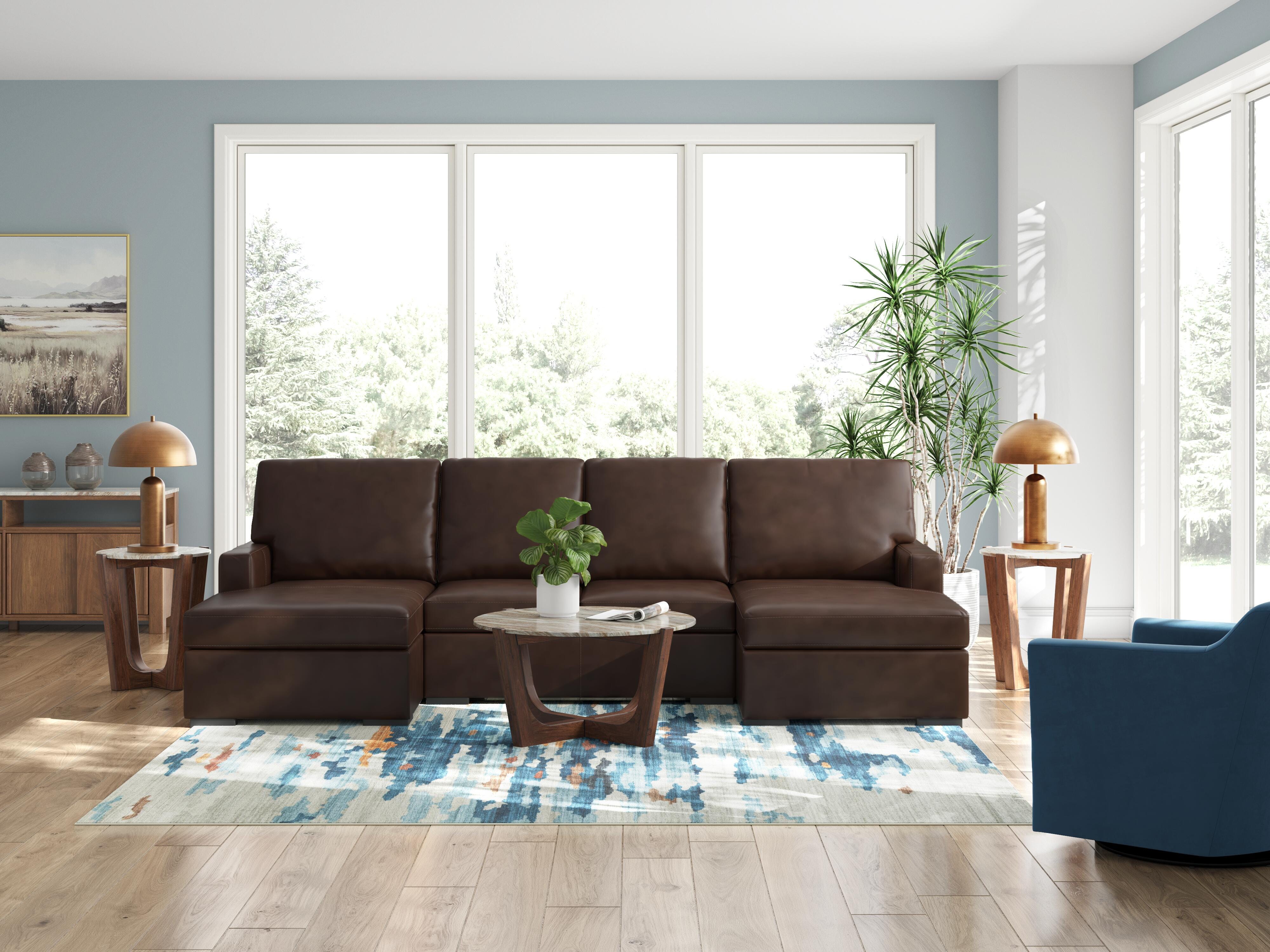 McDowlan 3-Piece Sectional with Double Chaise in Coffee Leather