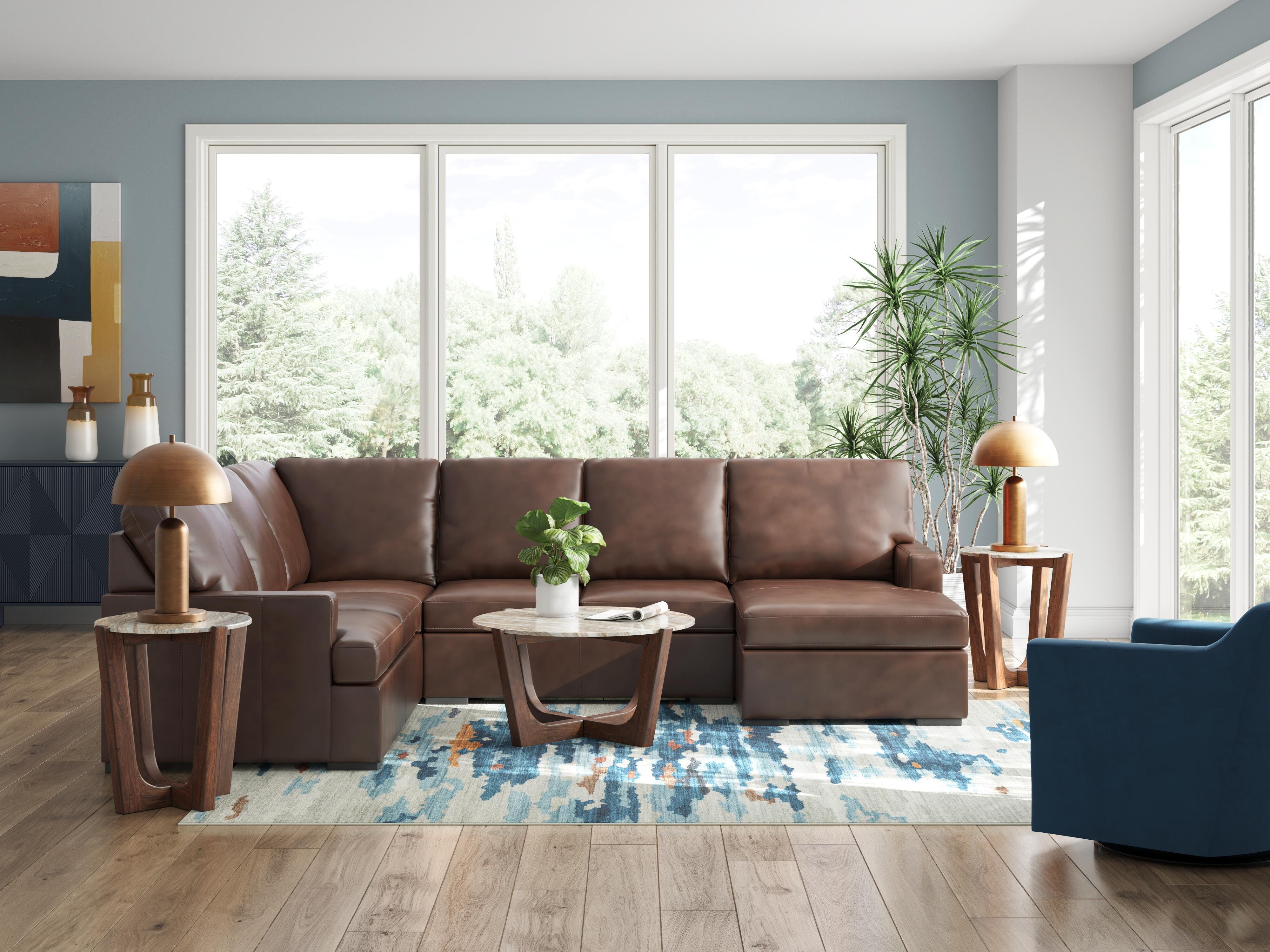 McDowlan 3-Piece RAF Chaise Sectional in Coffee Leather