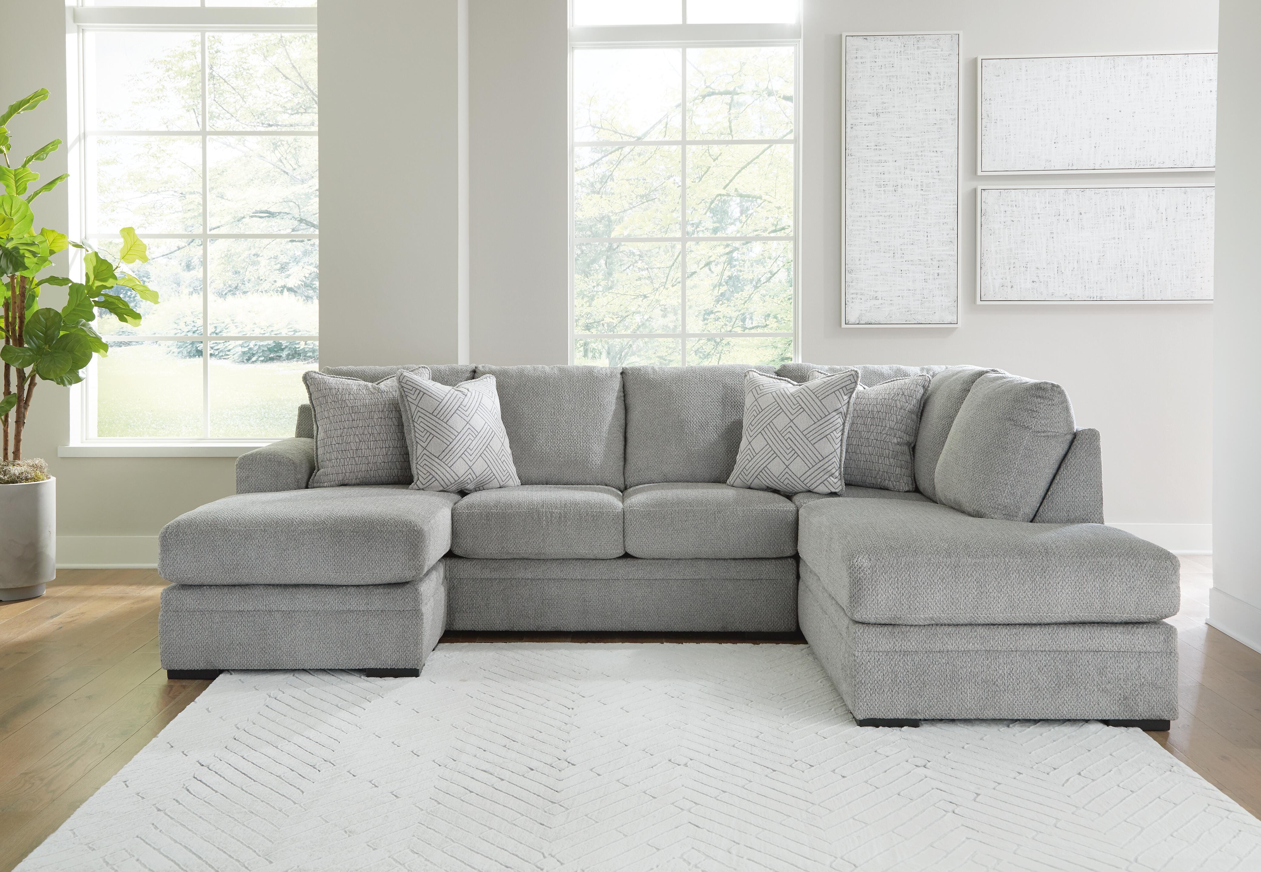 Casselbury 2-Piece RAF Chaise Sectional in Cement Velvet