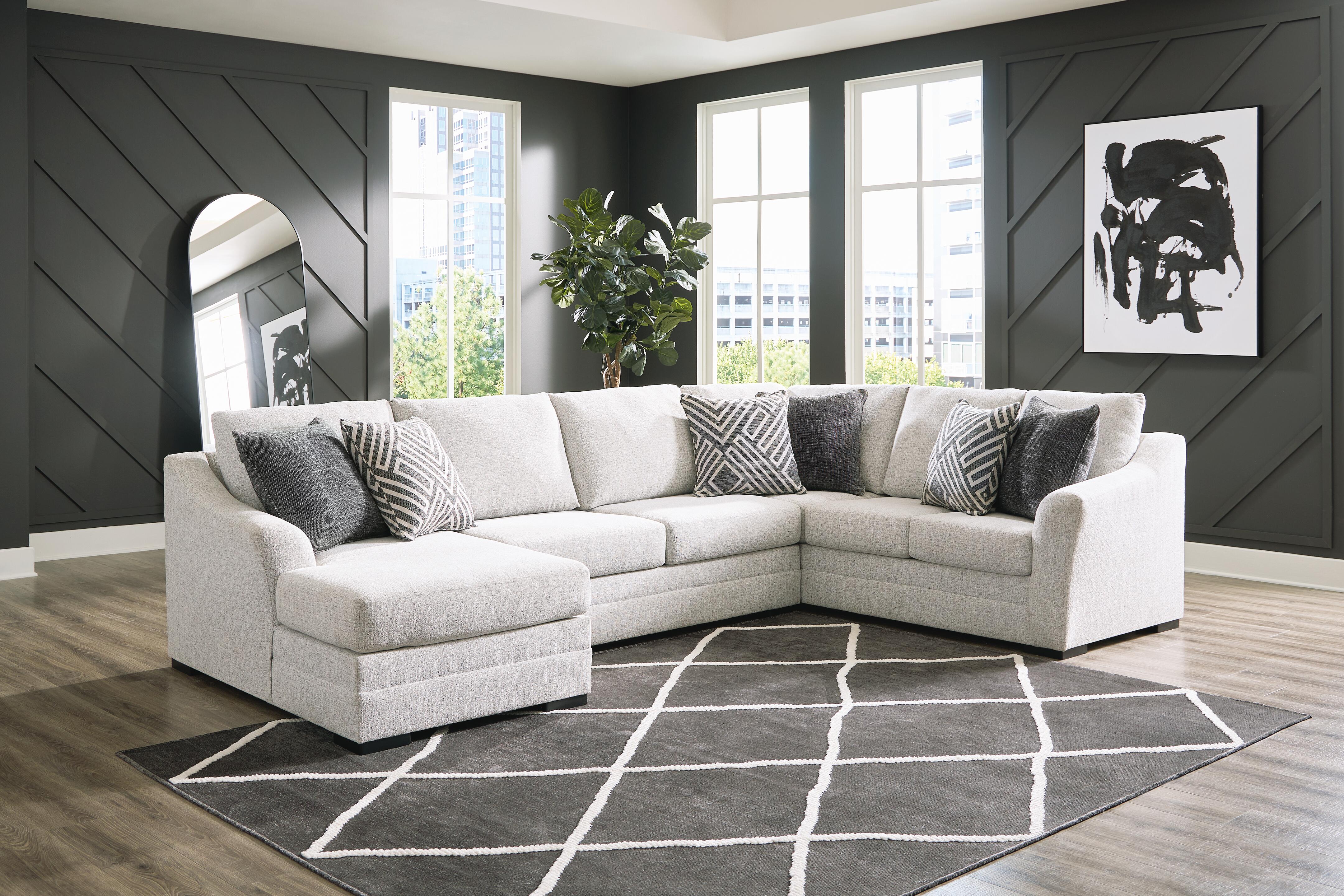 Koralynn 3-Piece LAF Chaise Sectional in Stone Performance Fabric and Next-Gen Nuvella