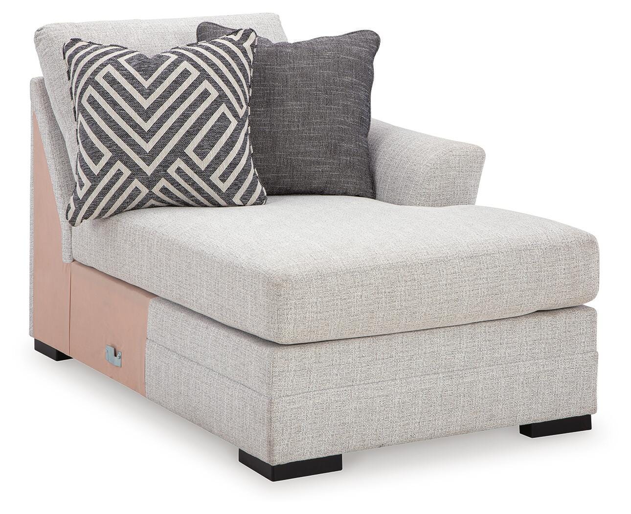 Koralynn 3-Piece RAF Chaise Sectional in Stone Performance Fabric and Next-Gen Nuvella