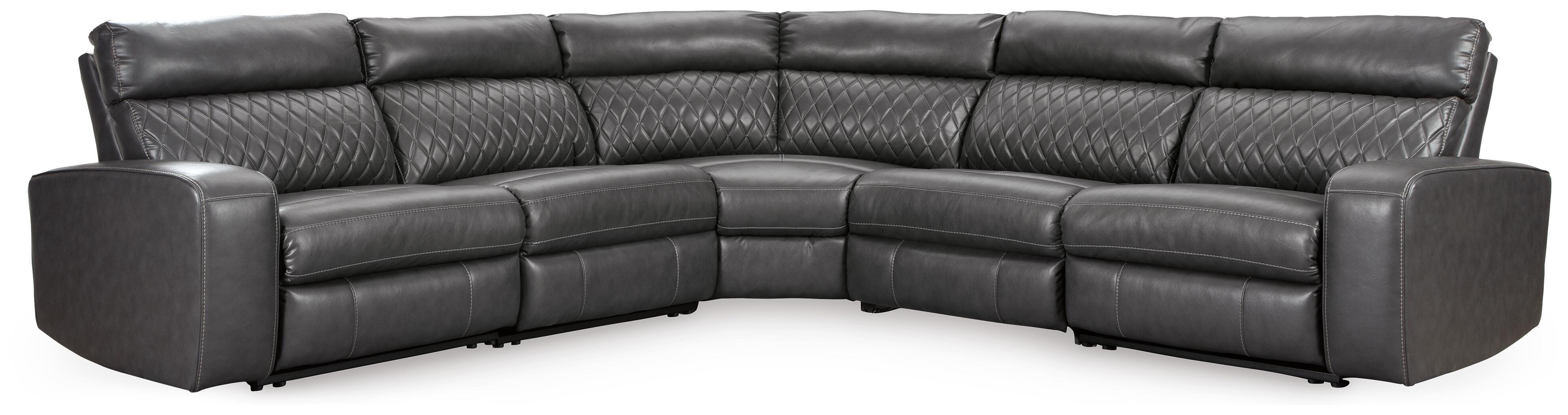 Samperstone 5-Piece Power Reclining Sectional in Gray Faux Leather