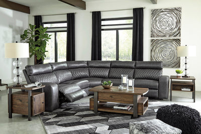 Samperstone 5-Piece Power Reclining Sectional in Gray Faux Leather