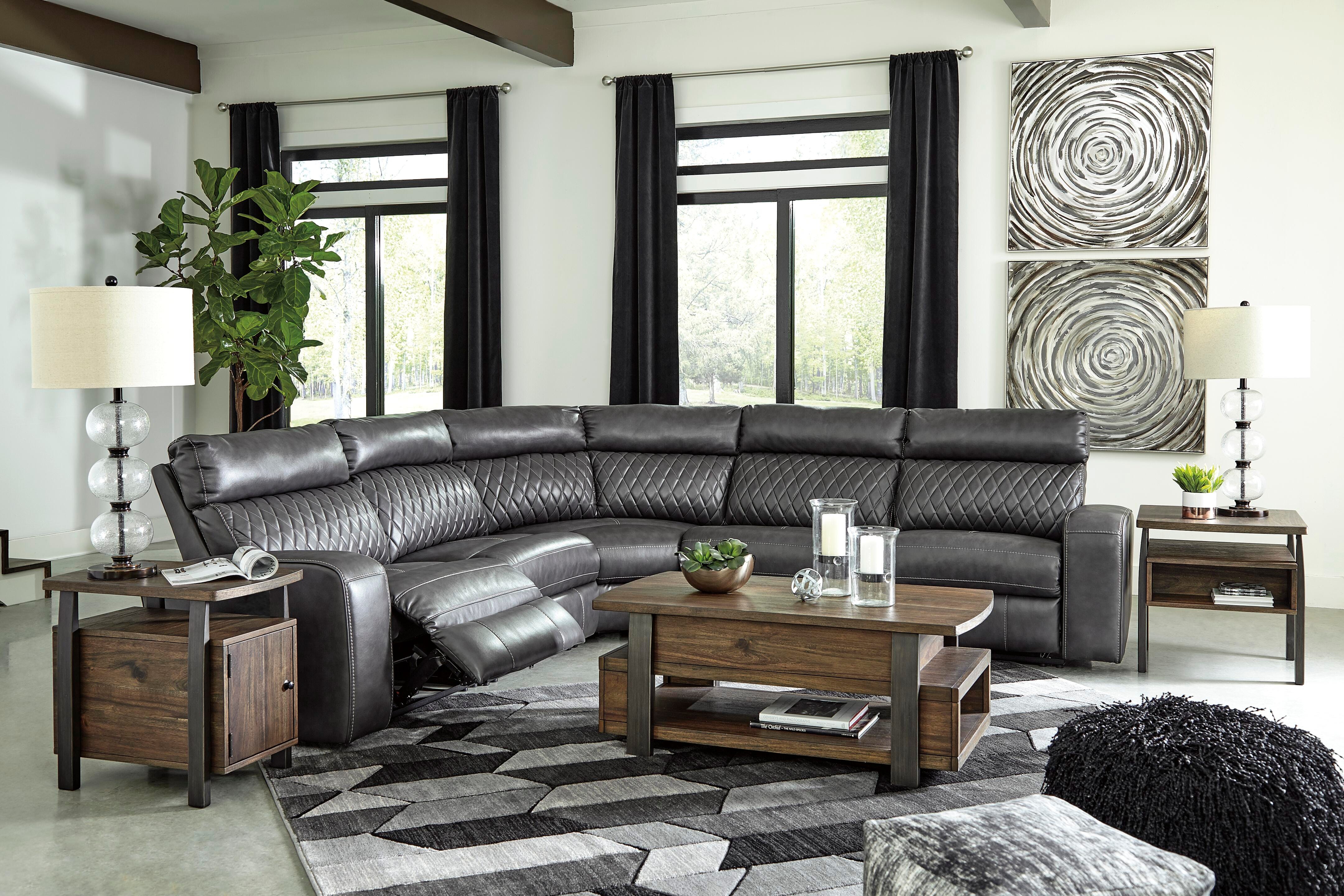 Samperstone 5-Piece Power Reclining Sectional in Gray Faux Leather