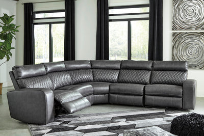 Samperstone 5-Piece Power Reclining Sectional in Gray Faux Leather