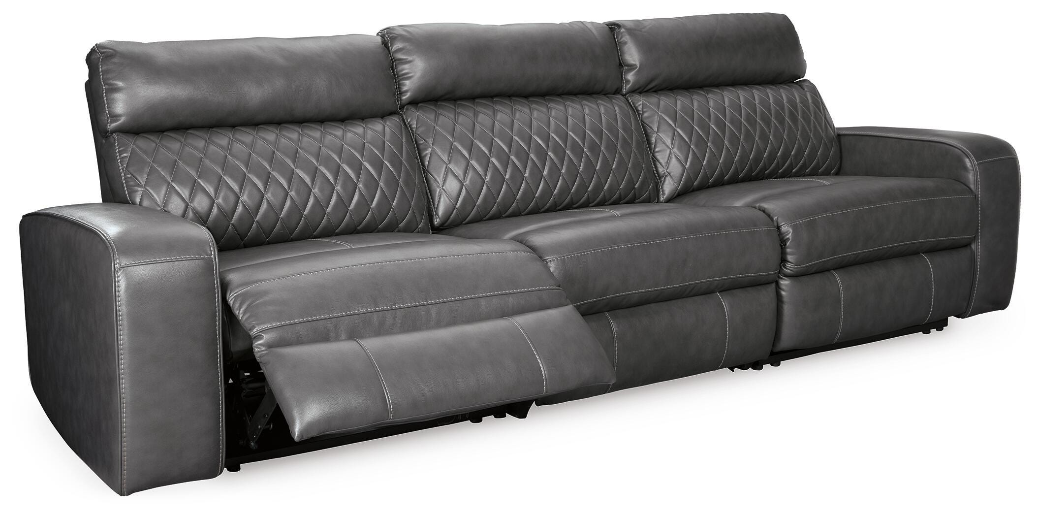 Samperstone 3-Piece Power Reclining Sectional Sofa in Gray Faux Leather