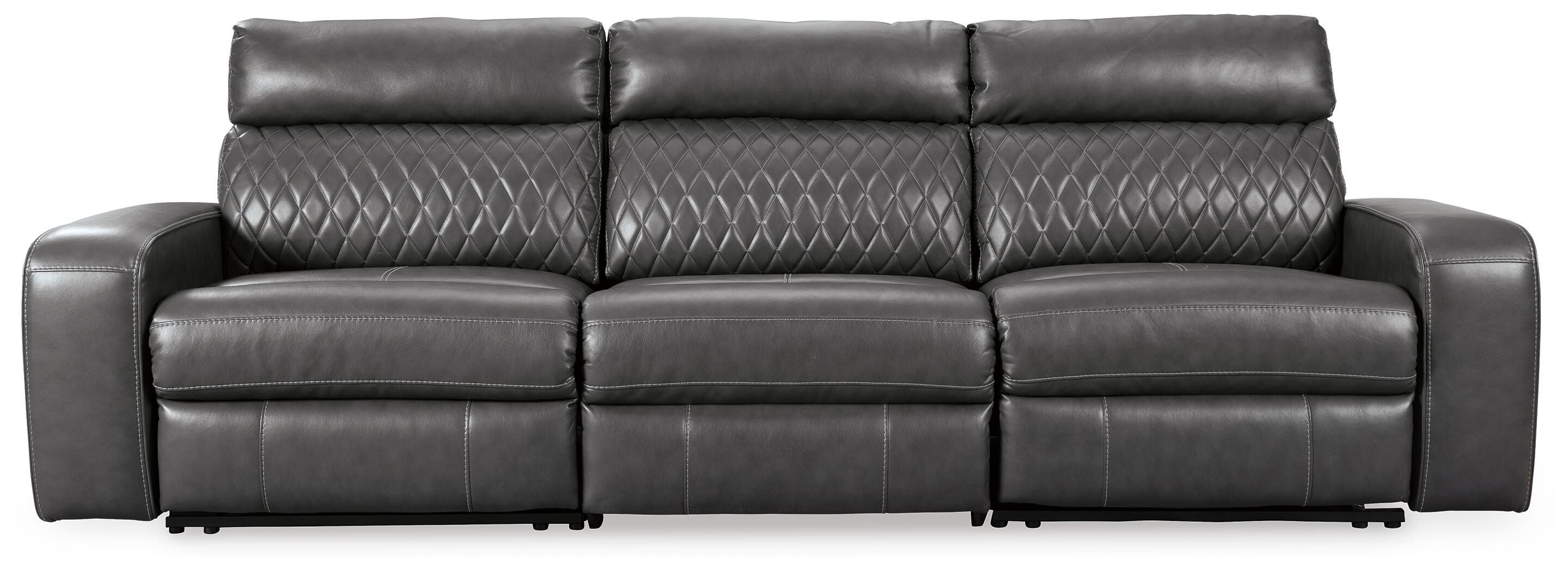 Samperstone 3-Piece Power Reclining Sectional Sofa in Gray Faux Leather