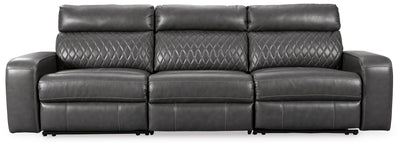 Samperstone 3-Piece Power Reclining Sectional Sofa in Gray Faux Leather