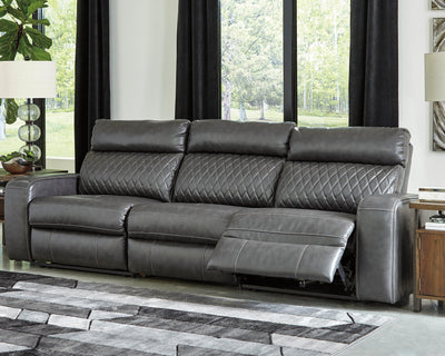 Samperstone 3-Piece Power Reclining Sectional Sofa in Gray Faux Leather