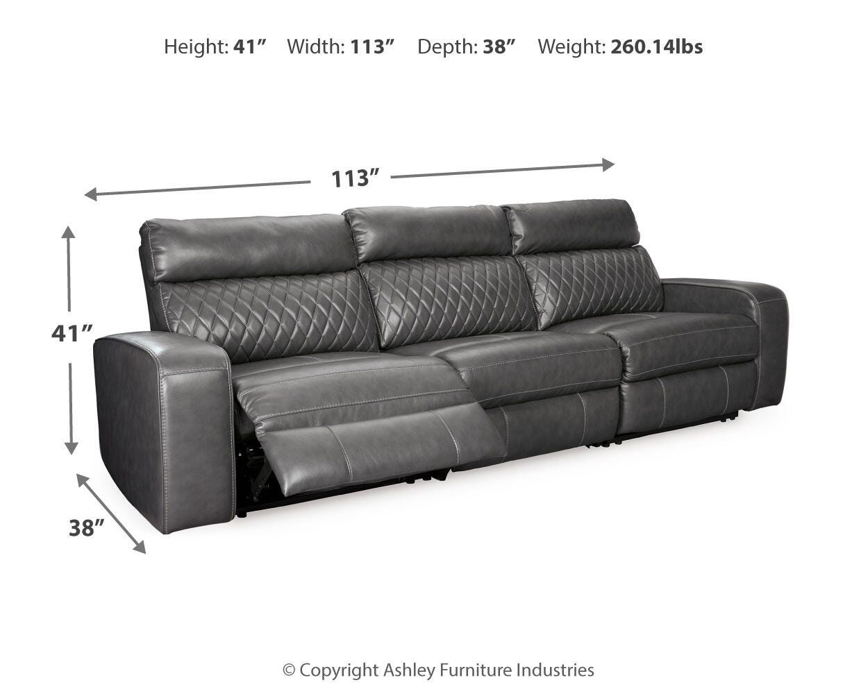 Samperstone 3-Piece Power Reclining Sectional Sofa in Gray Faux Leather