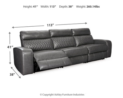 Samperstone 3-Piece Power Reclining Sectional Sofa in Gray Faux Leather