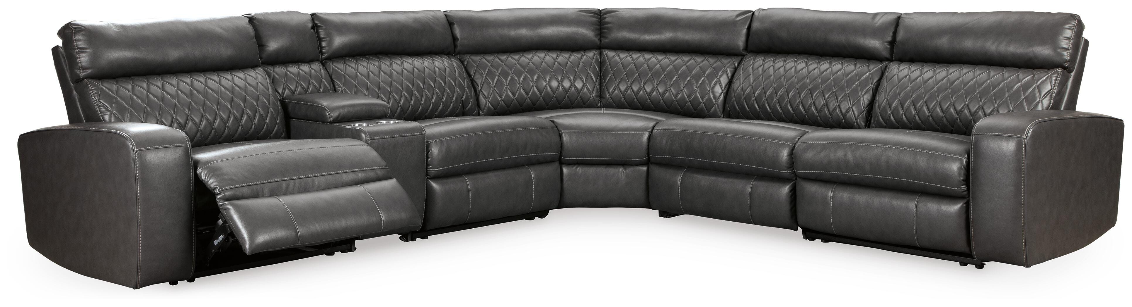 Samperstone 6-Piece Power Reclining Sectional in Gray Faux Leather