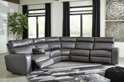 Samperstone 6-Piece Power Reclining Sectional in Gray Faux Leather