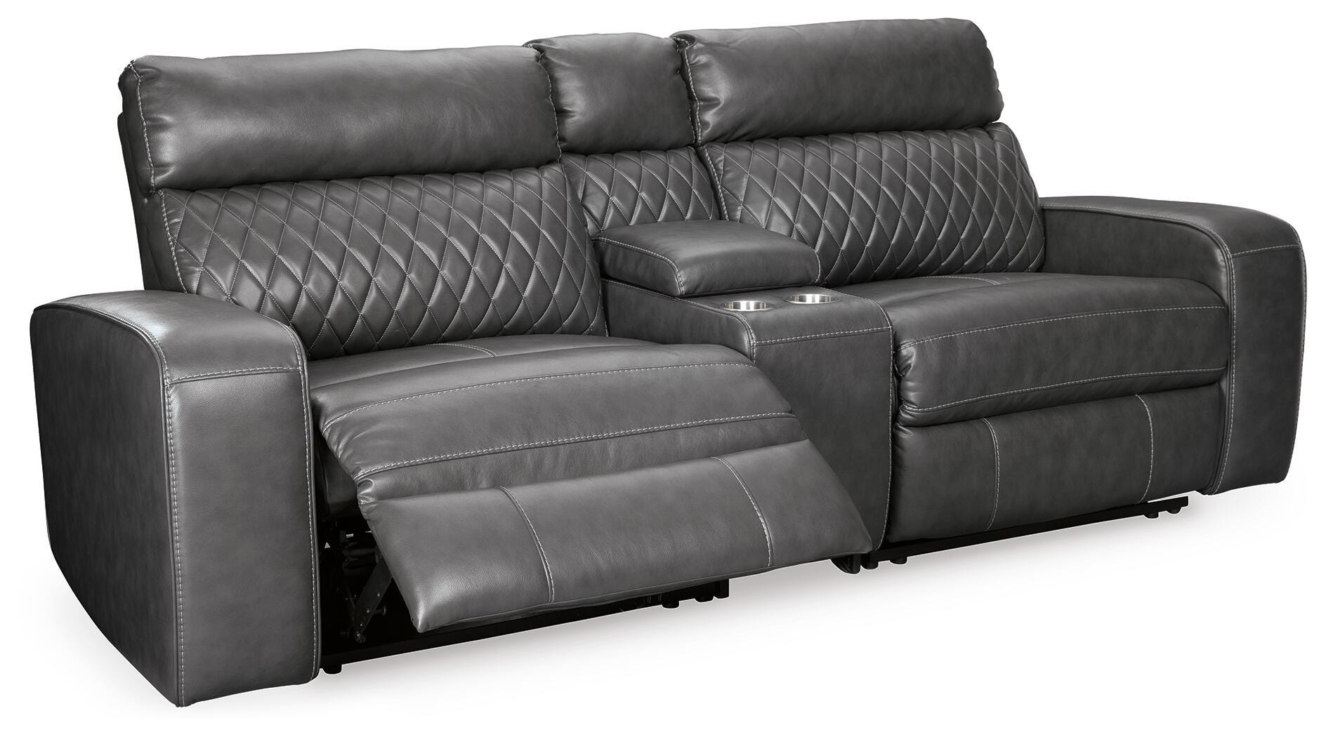 Samperstone 3-Piece Power Reclining Sectional Loveseat in Gray Faux Leather