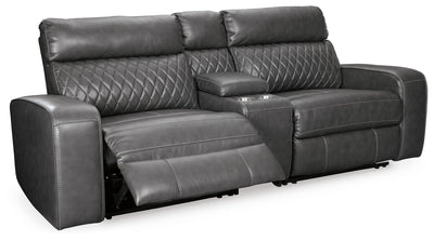 Samperstone 3-Piece Power Reclining Sectional Loveseat in Gray Faux Leather