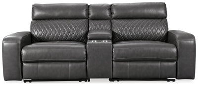 Samperstone 3-Piece Power Reclining Sectional Loveseat in Gray Faux Leather