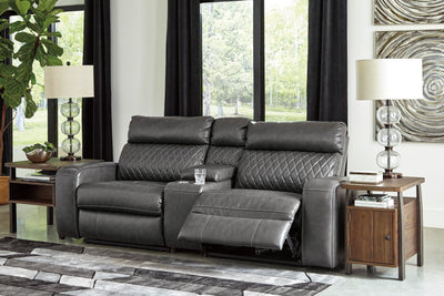 Samperstone 3-Piece Power Reclining Sectional Loveseat in Gray Faux Leather