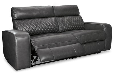 Samperstone 2-Piece Power Reclining Sectional Loveseat in Gray Faux Leather