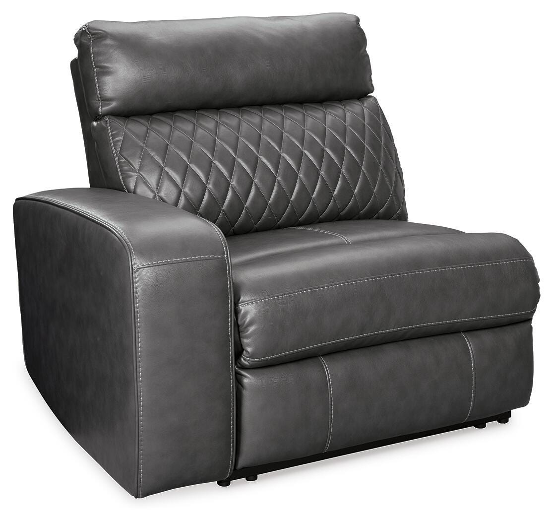 Samperstone 2-Piece Power Reclining Sectional Loveseat in Gray Faux Leather