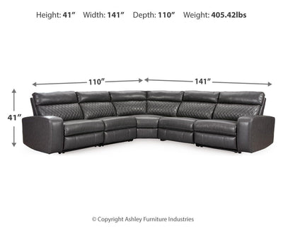 Samperstone 5-Piece Power Reclining Sectional in Gray Faux Leather