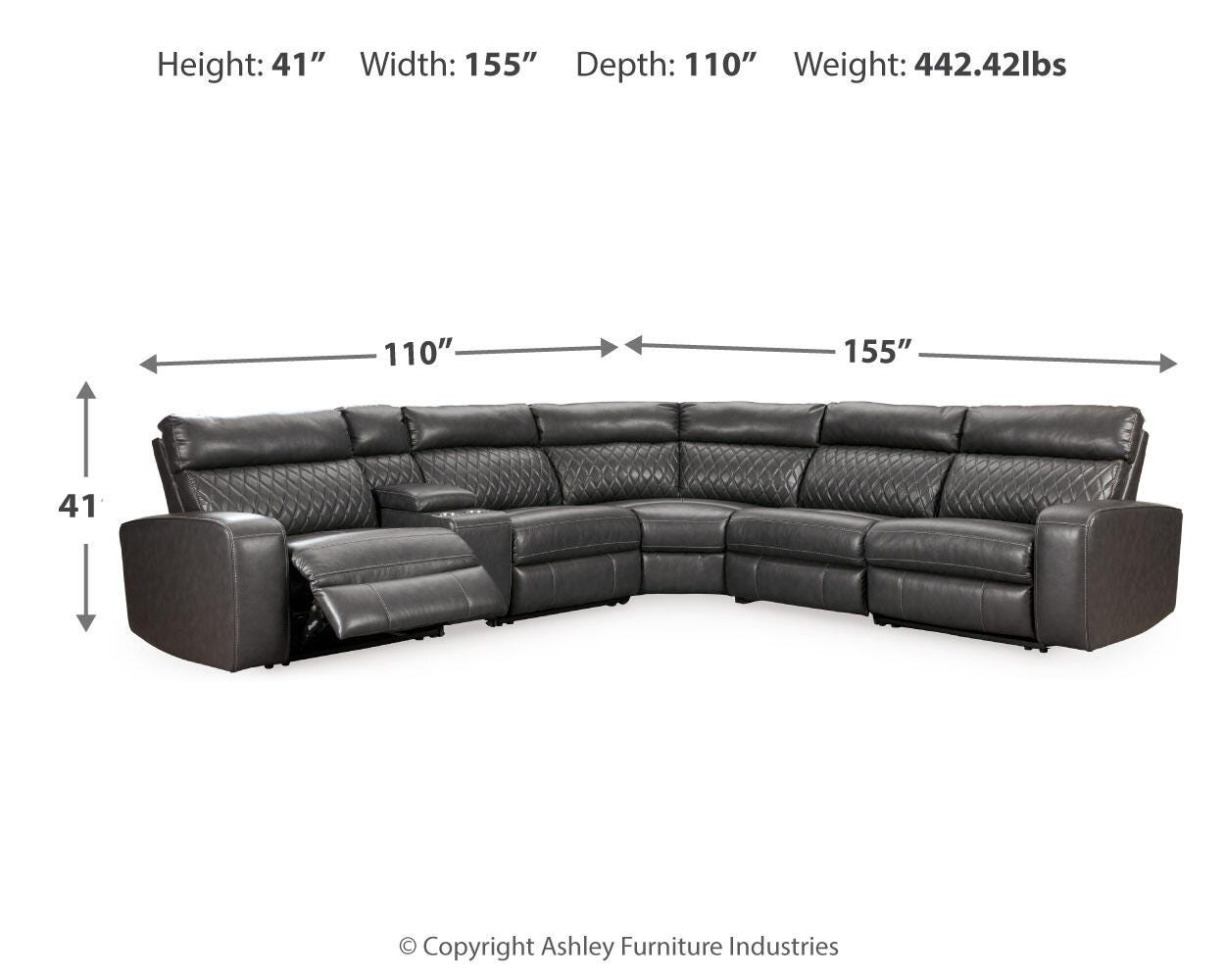Samperstone 6-Piece Power Reclining Sectional in Gray Faux Leather