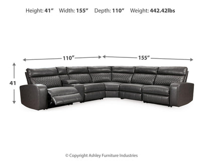 Samperstone 6-Piece Power Reclining Sectional in Gray Faux Leather