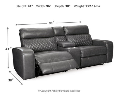 Samperstone 3-Piece Power Reclining Sectional Loveseat in Gray Faux Leather