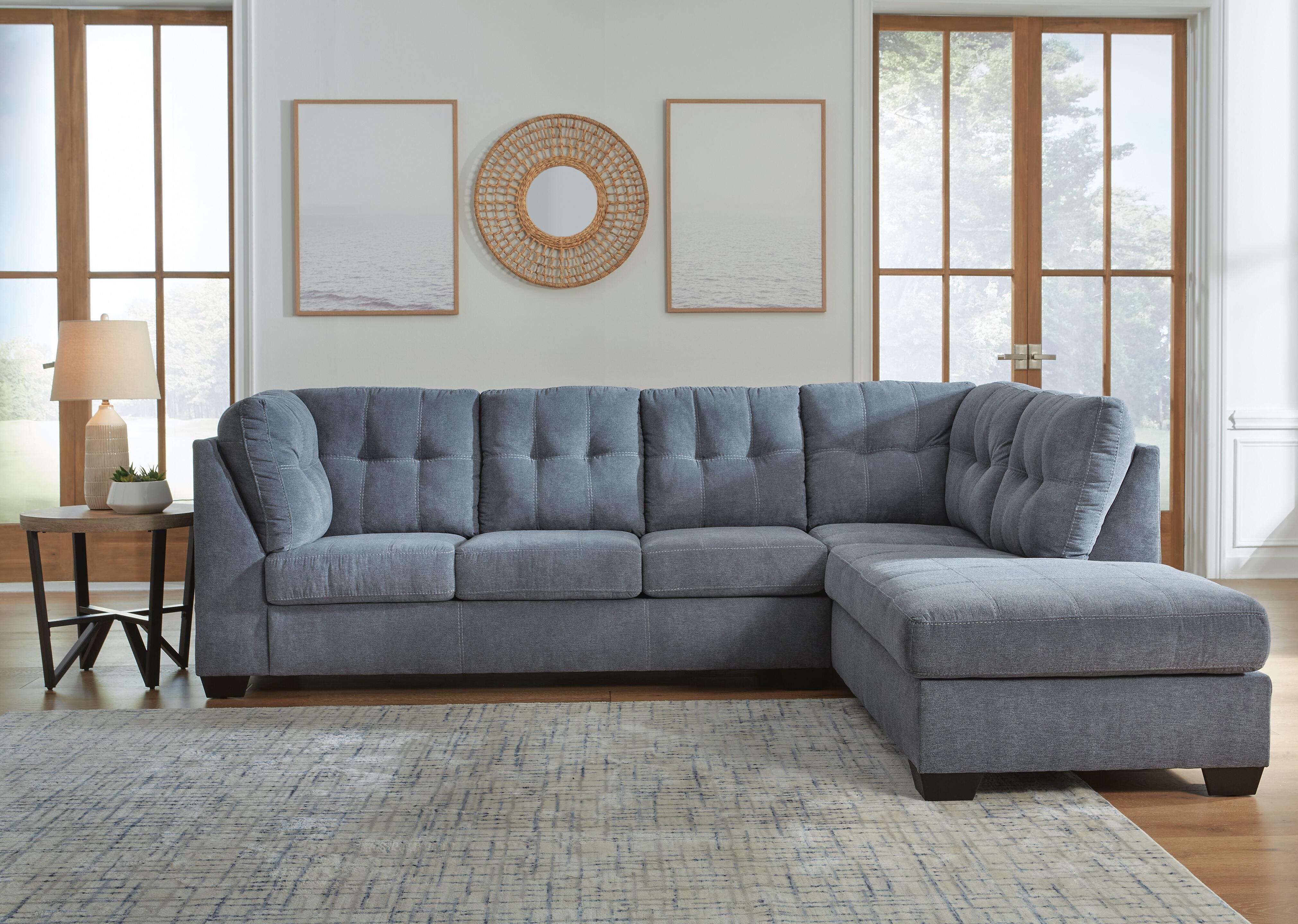 Marleton 2-Piece RAF Chaise Sectional in Denim Microfiber