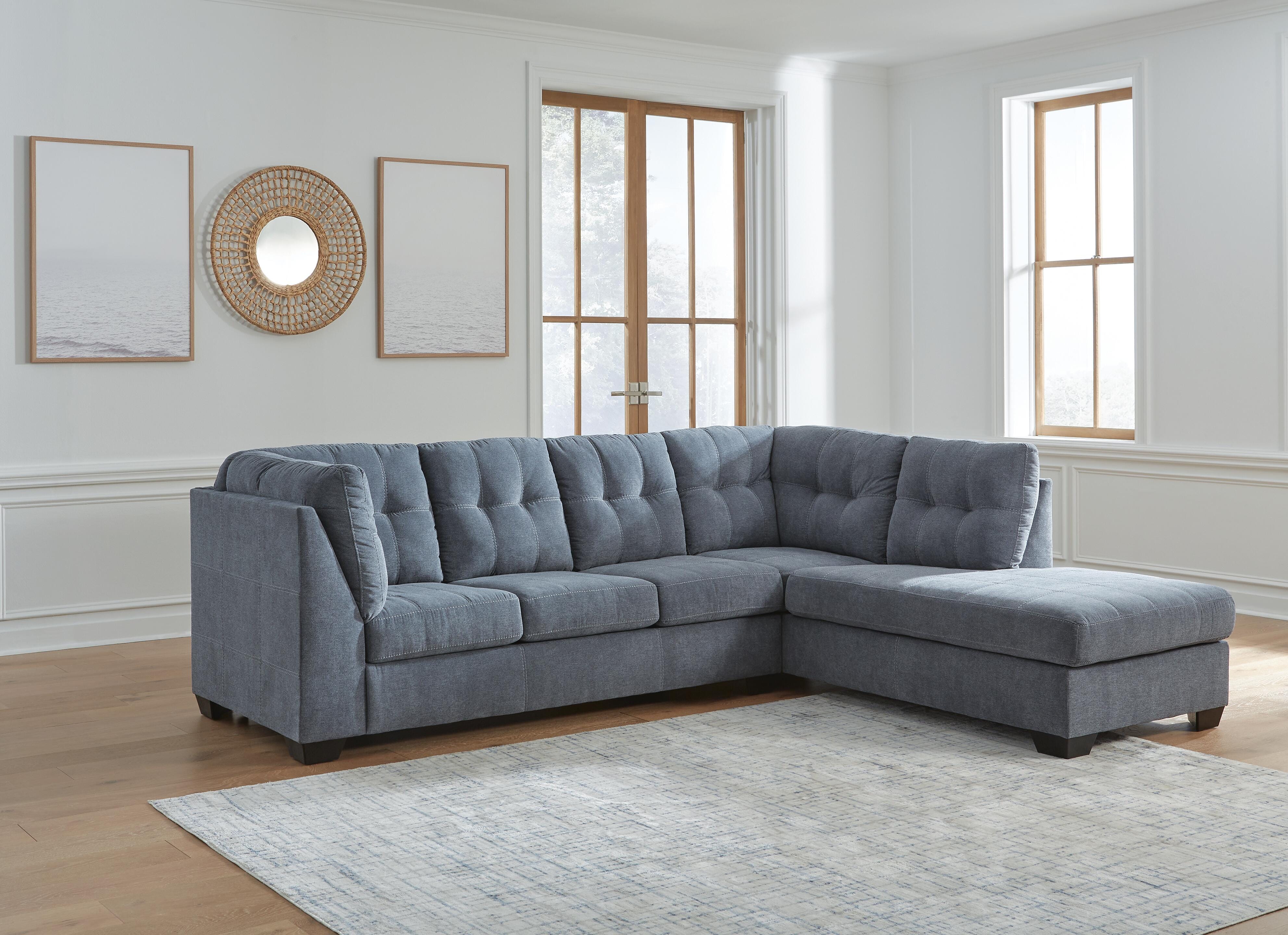 Marleton 2-Piece RAF Chaise Sectional in Denim Microfiber