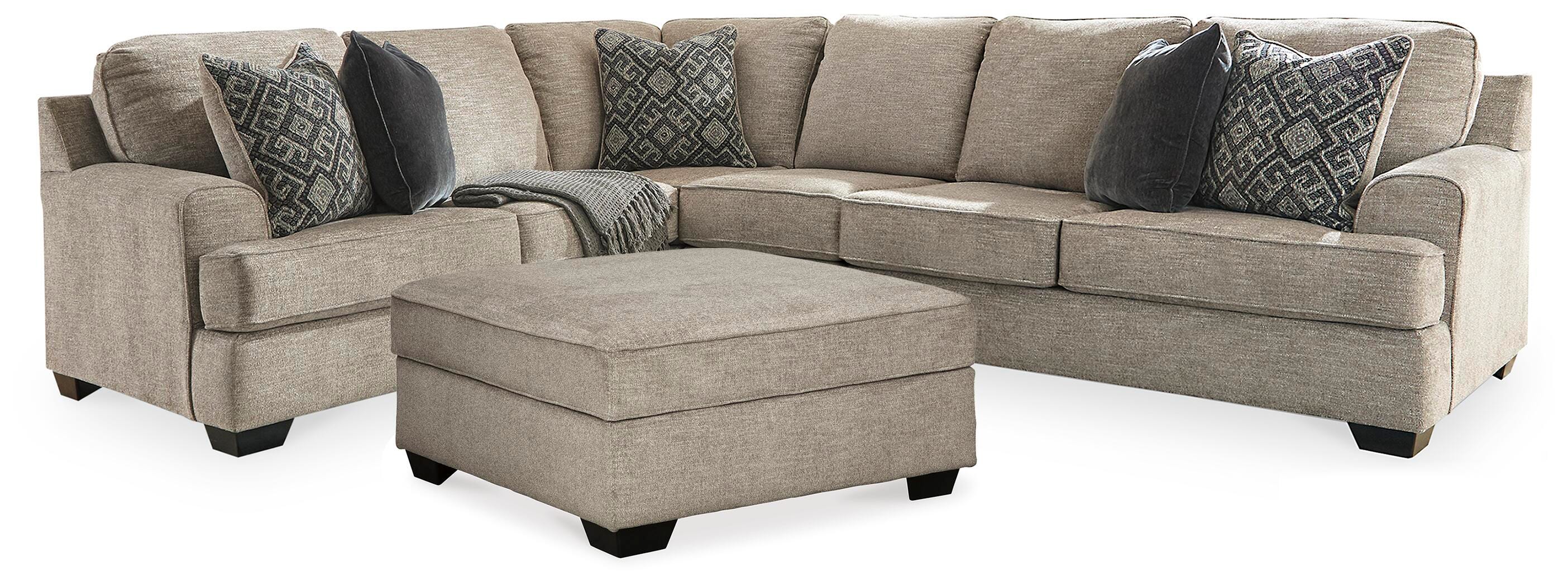 Bovarian 3-Piece Sectional and Ottoman in Stone